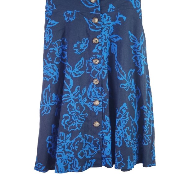 Free People Blue Floral Button-up Linen Mini Dress, Sz 0 - Picture 6 of 10
